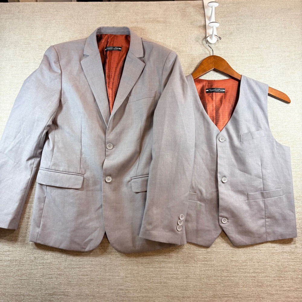 YuanLu Boys Light Gray 2 Piece Suit Set Blazer Vest 14Y Formal Wedding